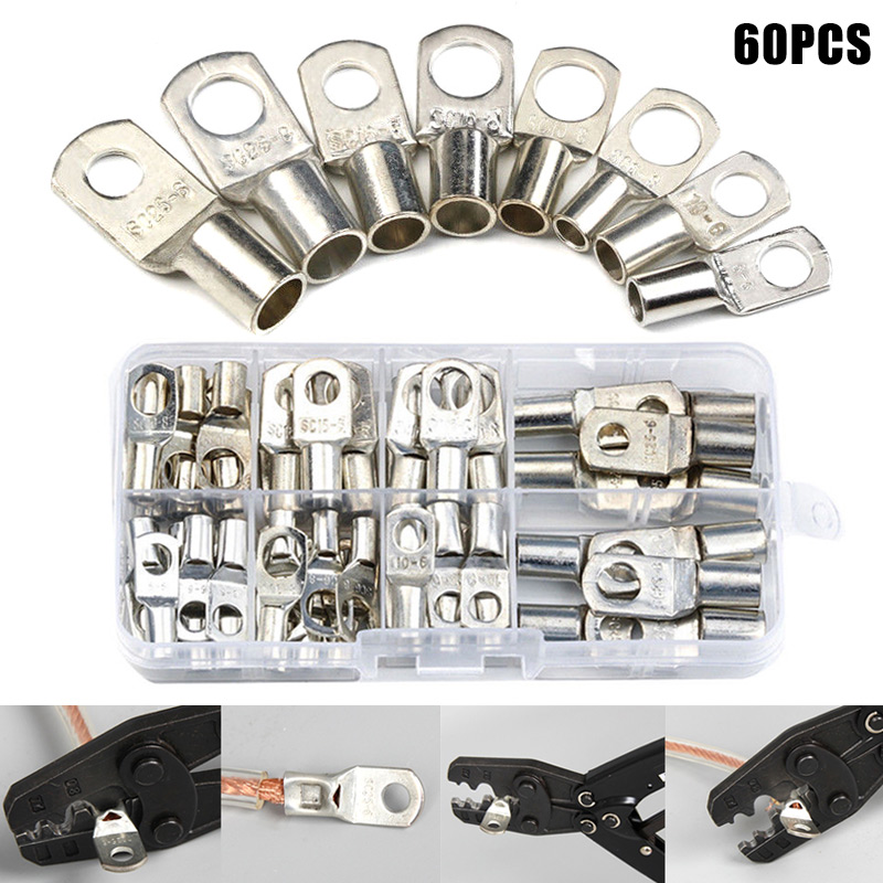 60PCS Wire Terminals SC Tinned Copper Lug Ring Wire Connectors Bare Terminals 