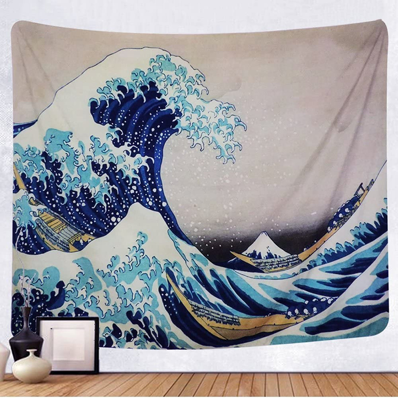 Qinunipoto Japanese Kanagwa Wave Tapestry 59x51inch Great Sea Wave Tapestry Wall Hanging Japanese Ukiyoe Painting Wave Tapestry Nature Seascape Tapestry for Bedroom Living Room Dorm Home Decor 