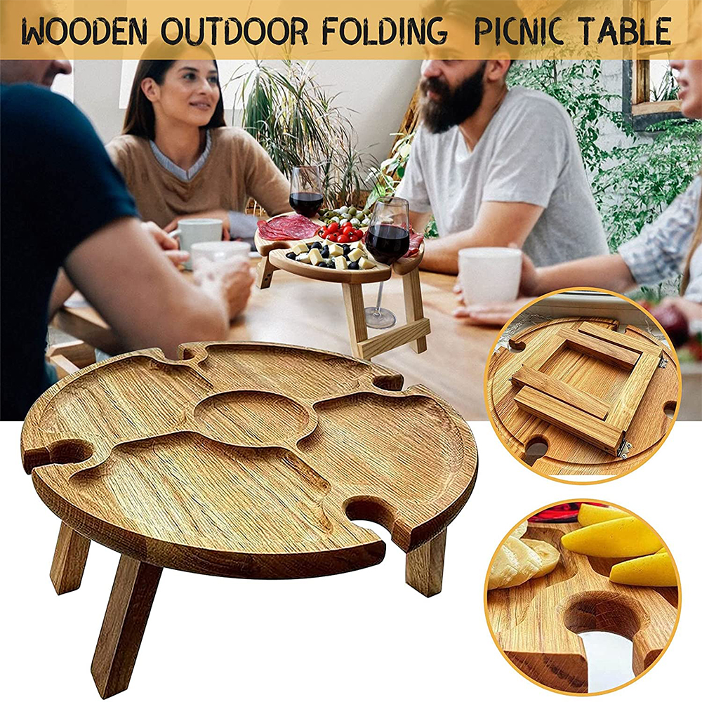 Folding Picnic Basket Table Wooden Outdoor Folding Picnic Table Portable Creative 2 in 1 Picnic Basket Table QUNLE Small Folding Table Wine Picnic Table Small Round Garden Table