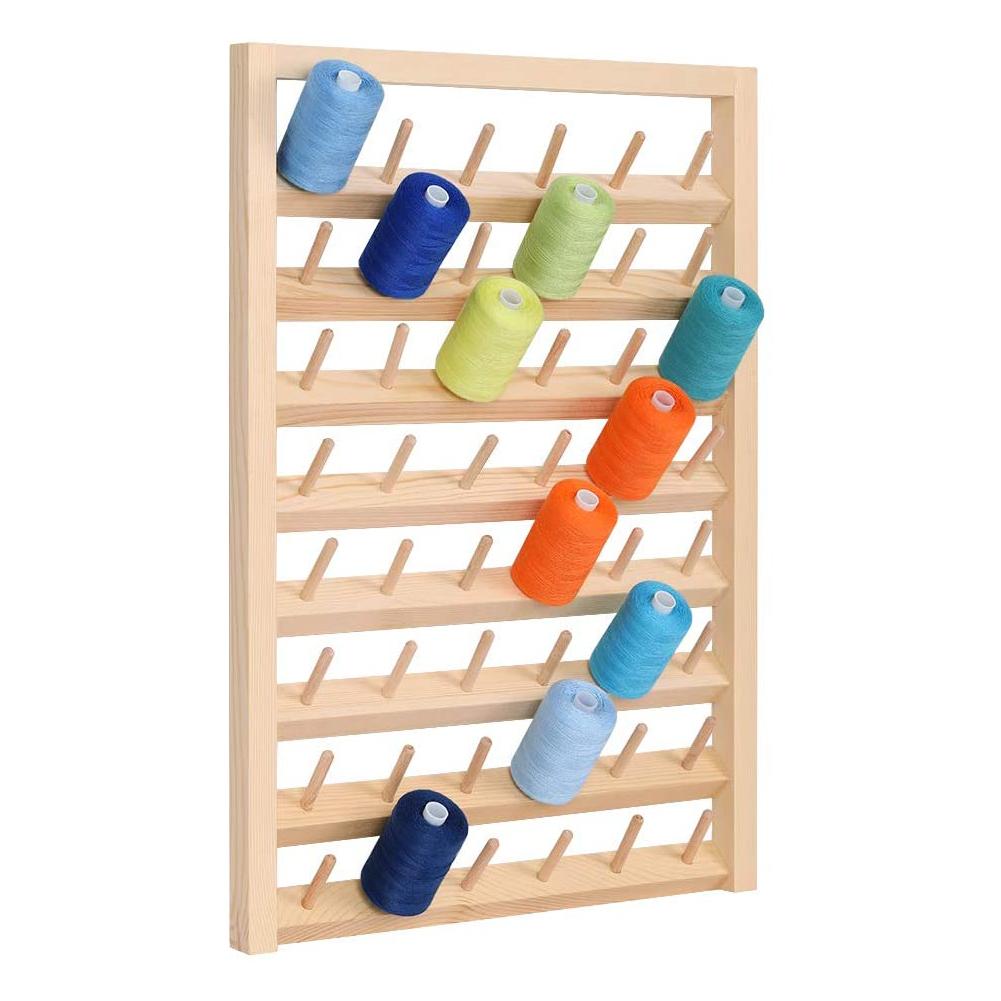 HAITRAL 48-Spool Sewing Thread Rack Wooden Embroidery Thread Holder,Wall Mounted 