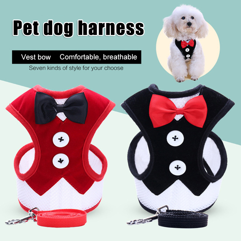 S, Black Yosoo Dog Cat Pet Harness Vest with Bow Tie Bowtie Gentleman Suit Easy Walk Vest Leash for Cats & Small Medium Dogs