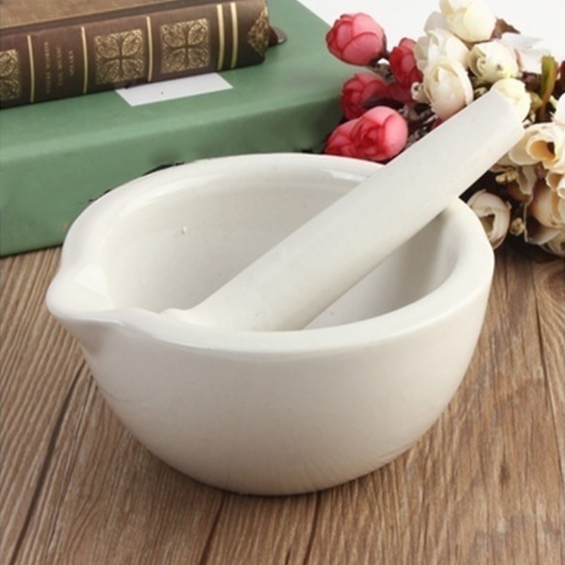 White Porcelain Pestle and Mortar Set Ceramic Spice Herb Crusher Paste Grinder