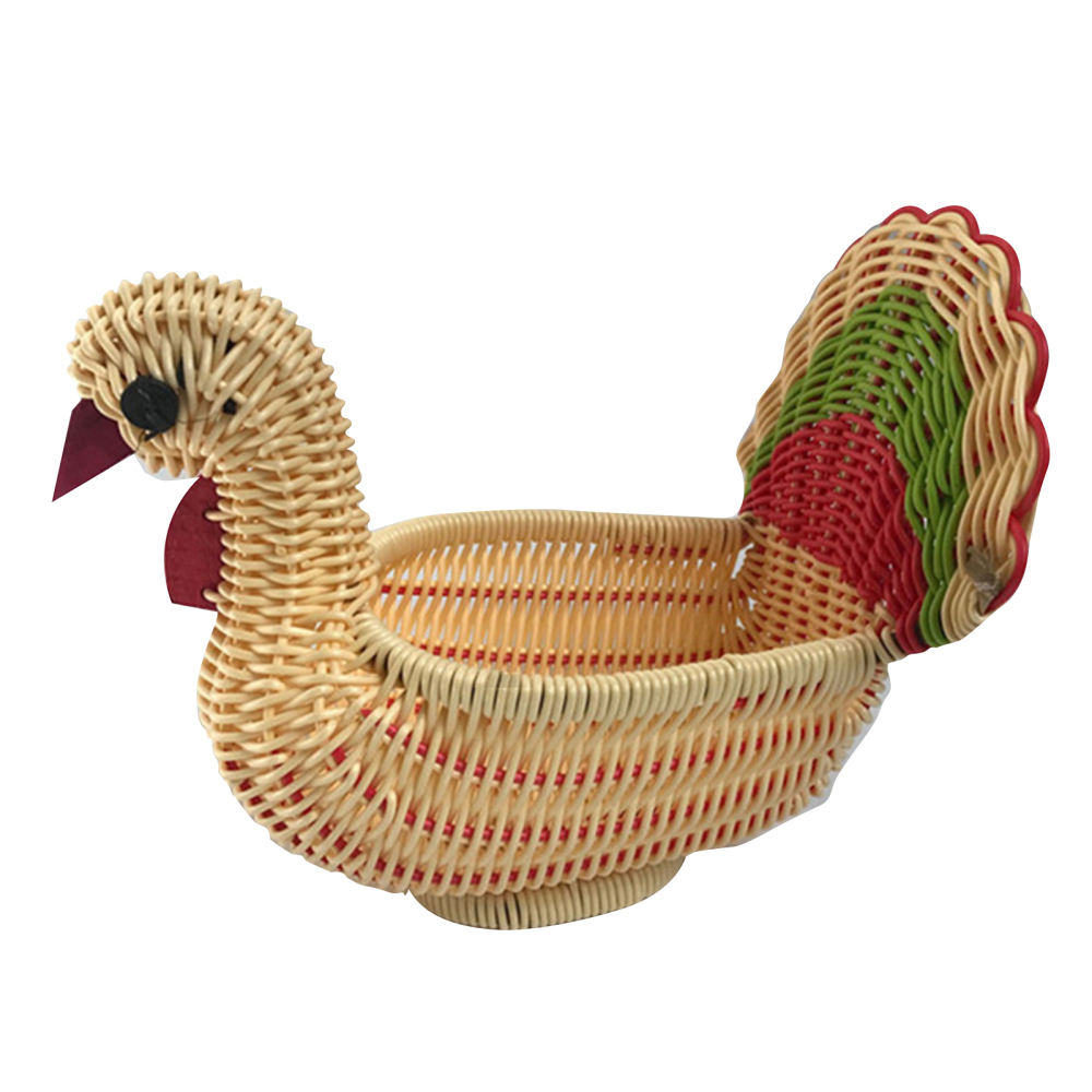 Wicker Storage Basket Decor Rattan Woven Serving Basket Turkey Shaped Basket