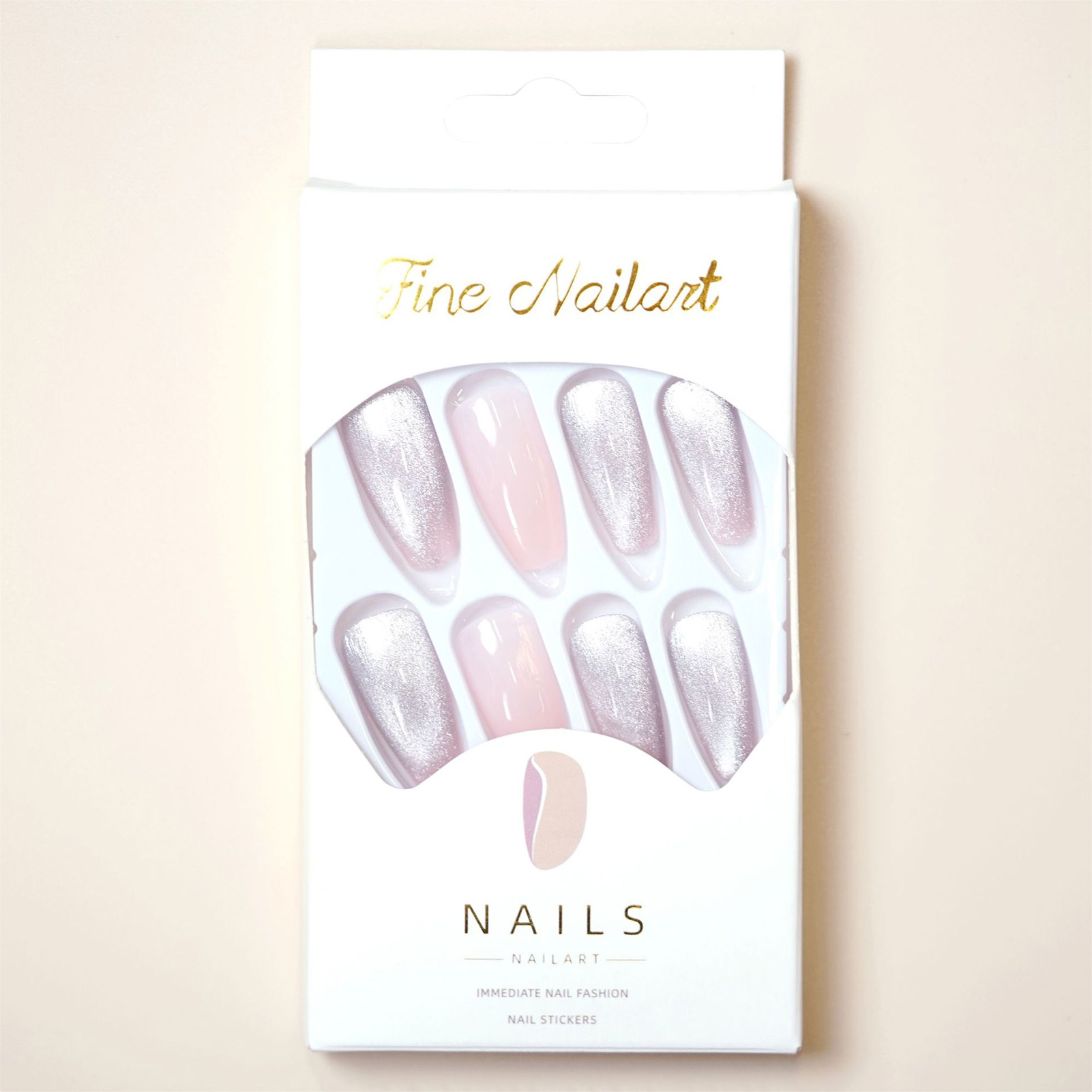 Cat-Eyes Press on Nail Tips Pink Coffin Long Fake Nails Shimmer Women Daily Nail - Picture 13 of 13