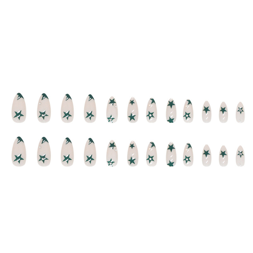 Stars Print Glossy Almond False Nail Stylish Color Matching Resin Material Nail