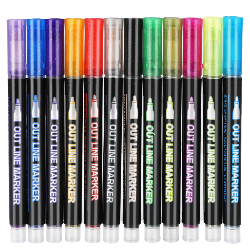 12Colors Markers Graphic Drawing Painting Art Dual Tip Sketch Pens Highlighter