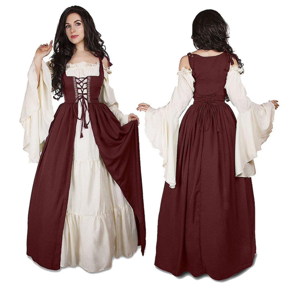 Women Cosplay Witch Gothic Long Dress Renaissance Medieval Party Dress Halloween - Picture 15 of 36
