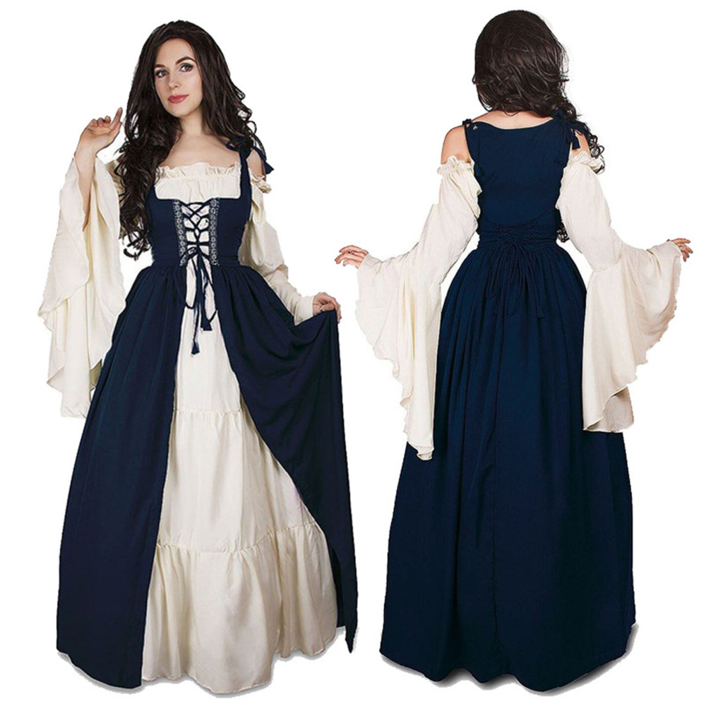 Women Cosplay Witch Gothic Long Dress Renaissance Medieval Party Dress Halloween - Picture 23 of 36
