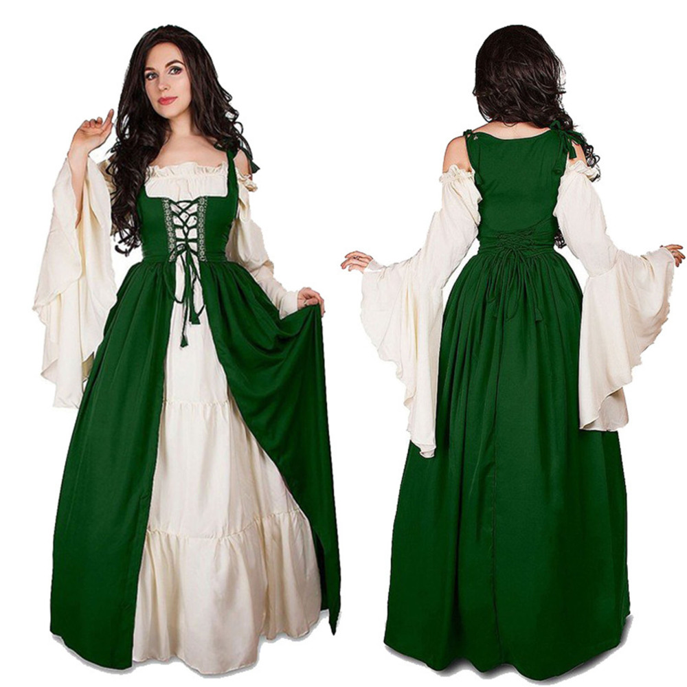 Women Cosplay Witch Gothic Long Dress Renaissance Medieval Party Dress Halloween - Picture 28 of 36