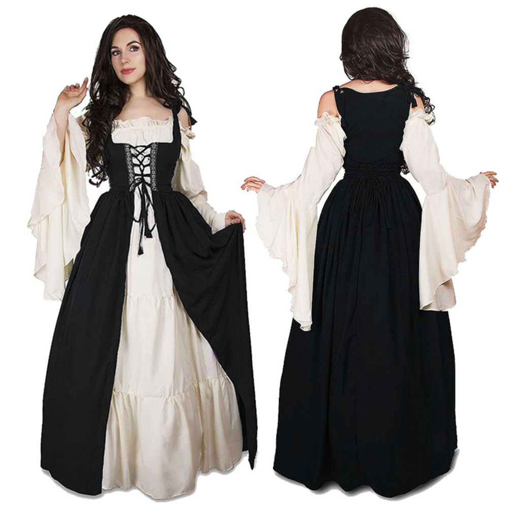 Women Cosplay Witch Gothic Long Dress Renaissance Medieval Party Dress Halloween - Picture 33 of 36