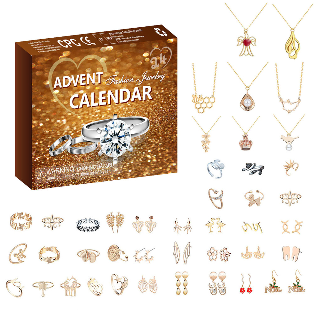 24 Day Advent Calendar Countdown Calendar Jewelry Gift Box Necklace Rings Earrin