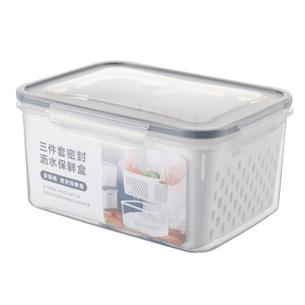 Double Layer Food Container Draining Hole Stackable Refrigerator Organizer Box - Picture 13 of 14