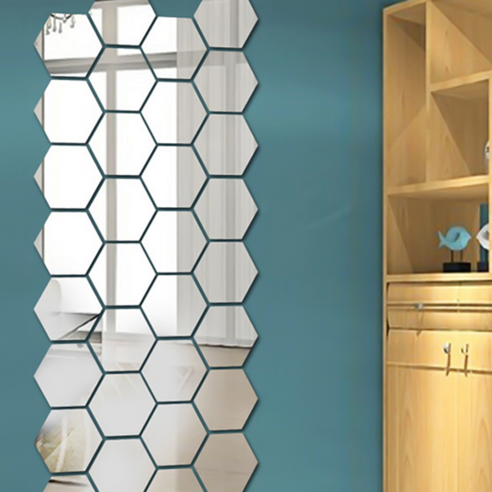 3D Honeycomb Hexagon Mirror Wall Sticker Acrylic Art Room Decal Decor 12PCS
