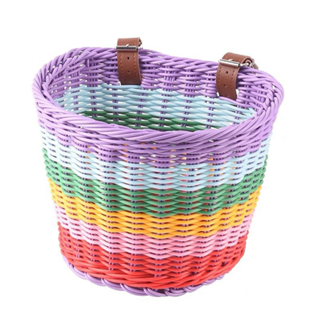 Rainbow Bicycle Front Basket Handwoven Kid Adult Bike Handlebar Carrier Bag Tote