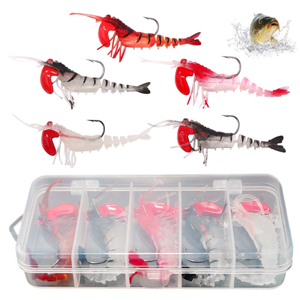 5PC Luminous Fishing Lure Bait Artificial Shrimp Lures Soft Hook Prawn Bait