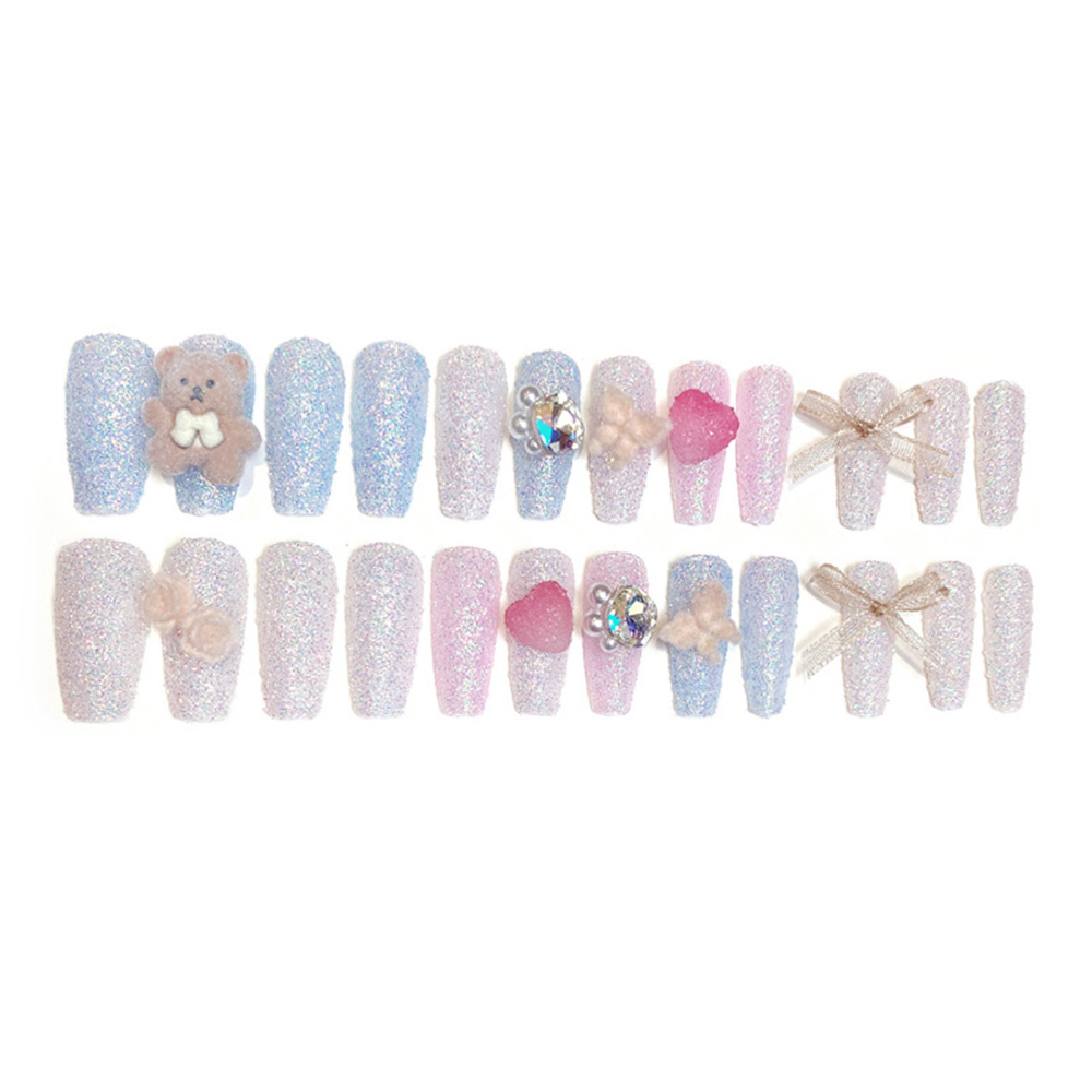 Glitter 3D Fake Nails Natural Unbreakable Full Cover Simple Wear
