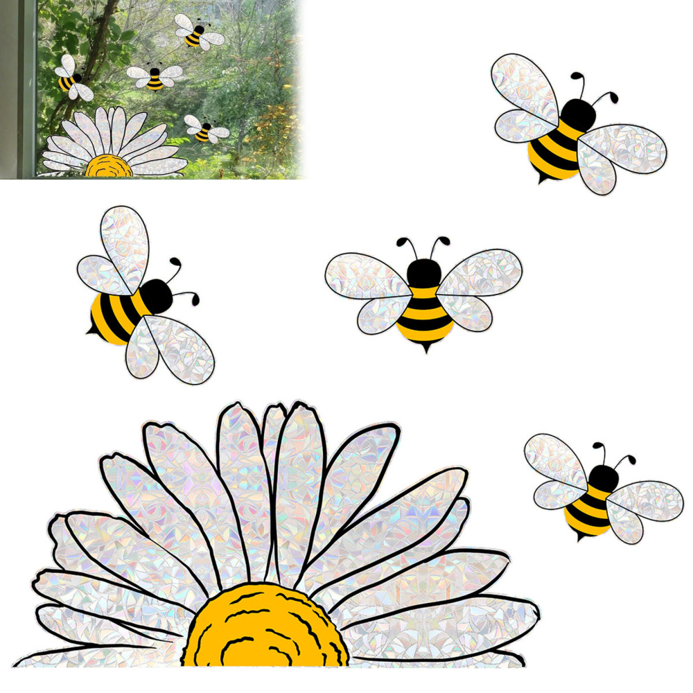 Sunflower Bees Style Glass Sticker DIY Honeybee Wall Decals Clings Decoration