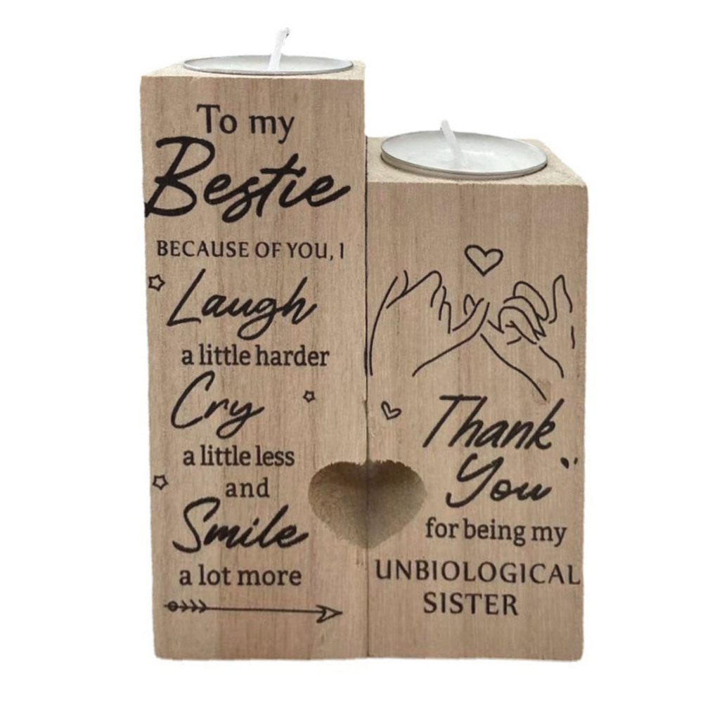 Lover Heart Candlestick Holders Wooden Candle Holder Double Sided Printing - Picture 13 of 14