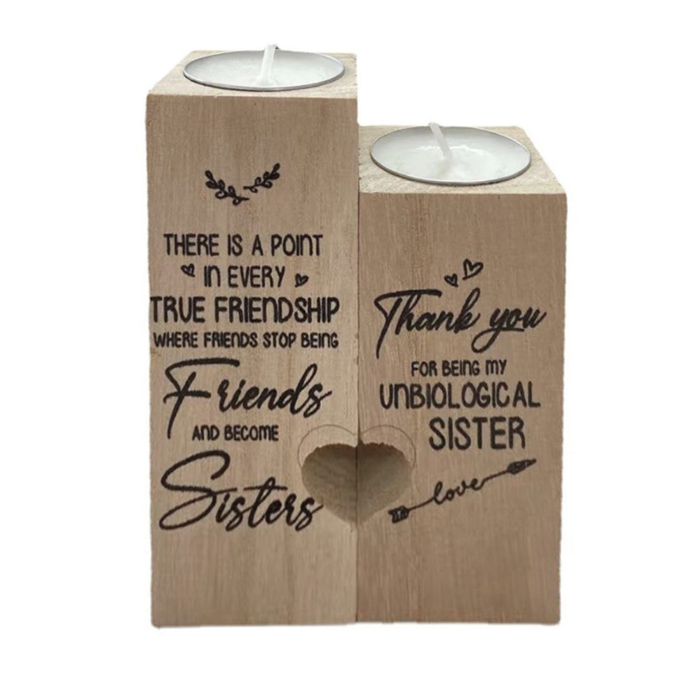 Lover Heart Candlestick Holders Wooden Candle Holder Double Sided Printing - Picture 14 of 14