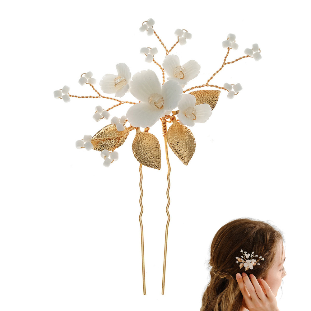 Elegant Women’s Rhinestone U-Shape Floral Hair Comb Clip for Bridal Styles