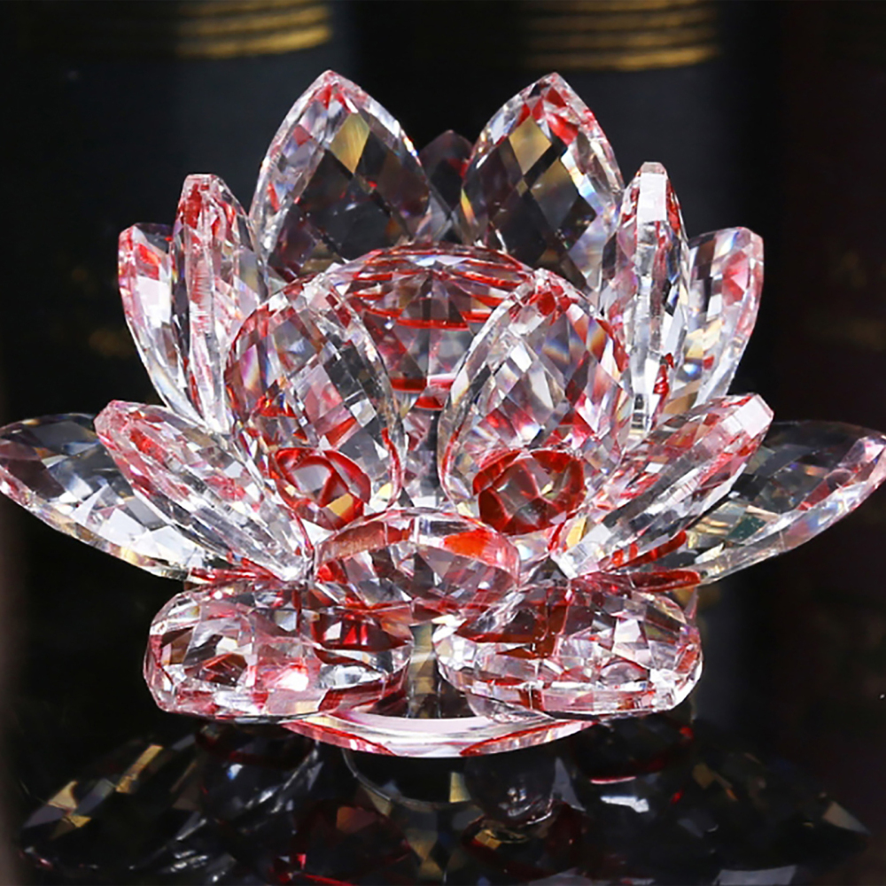 Crystal Lotus Flower Figurine Wedding Decor Craft Collection Paperweight Gift US