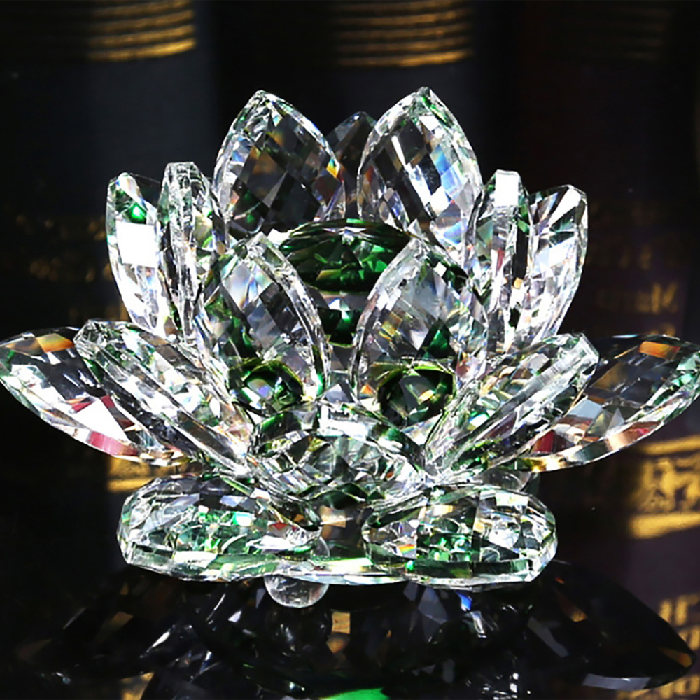 Clear Crystal Lotus Flower Figurines Fengshui Crystal Carved Flower Buddha Decor - Picture 14 of 19