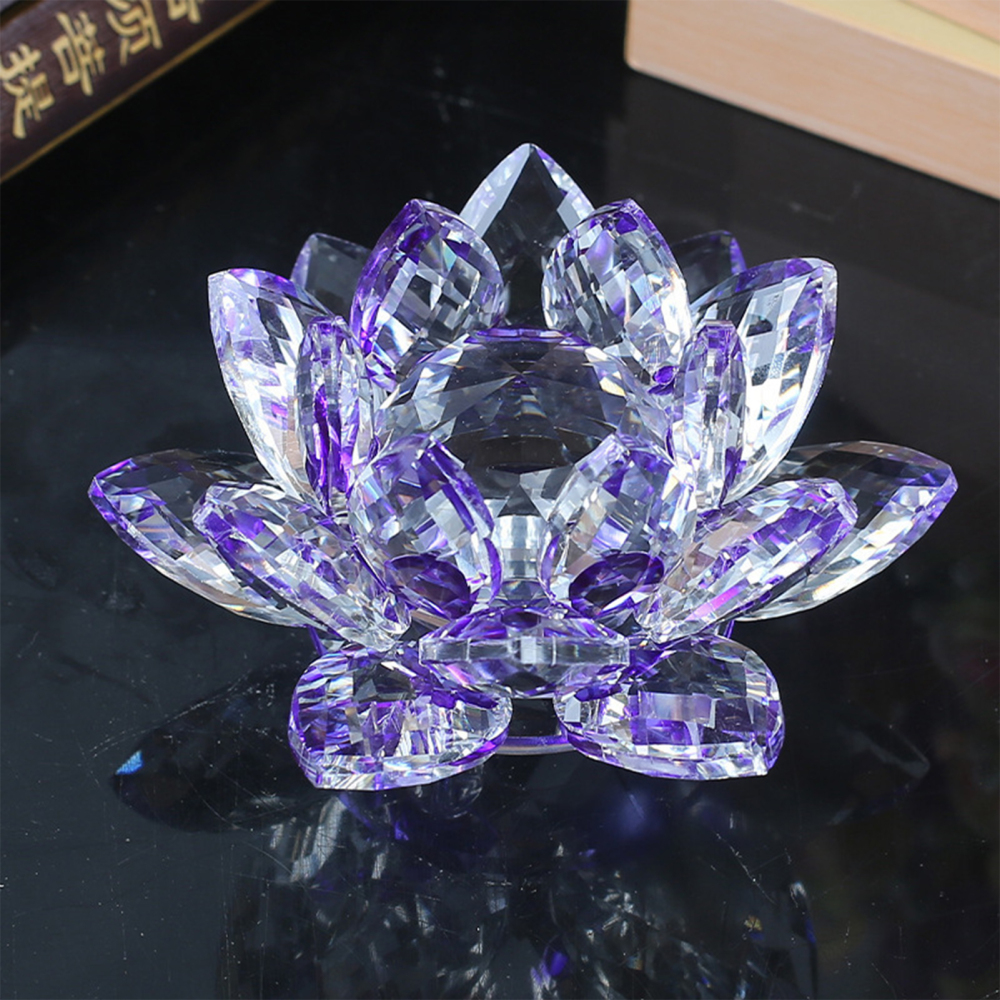 Clear Crystal Lotus Flower Figurines Fengshui Crystal Carved Flower Buddha Decor - Picture 18 of 19