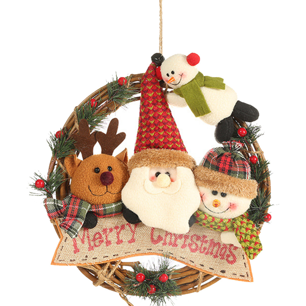 Christmas Snowman Santa Claus Rattan Wreath Door Window Garland Hanging Decor