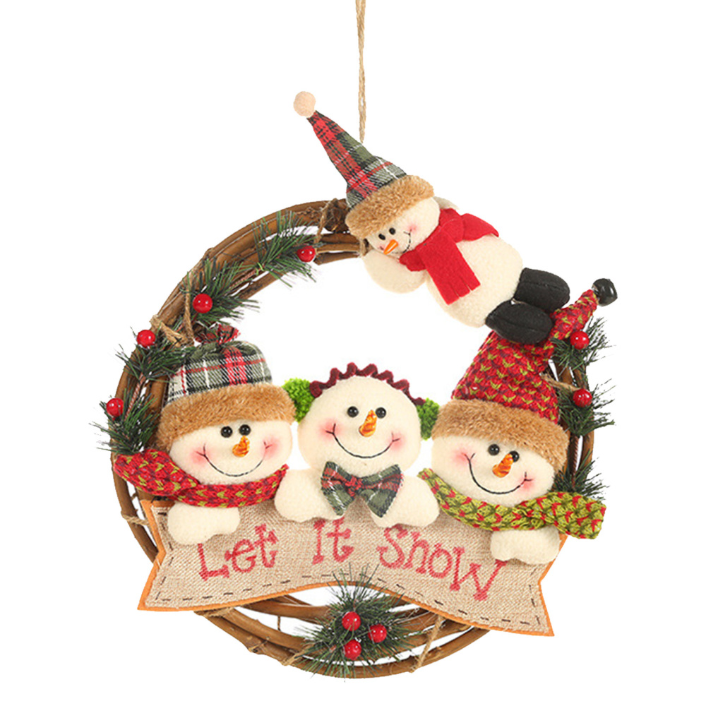 Christmas Snowman Santa Claus Rattan Wreath Door Window Garland Hanging Decor