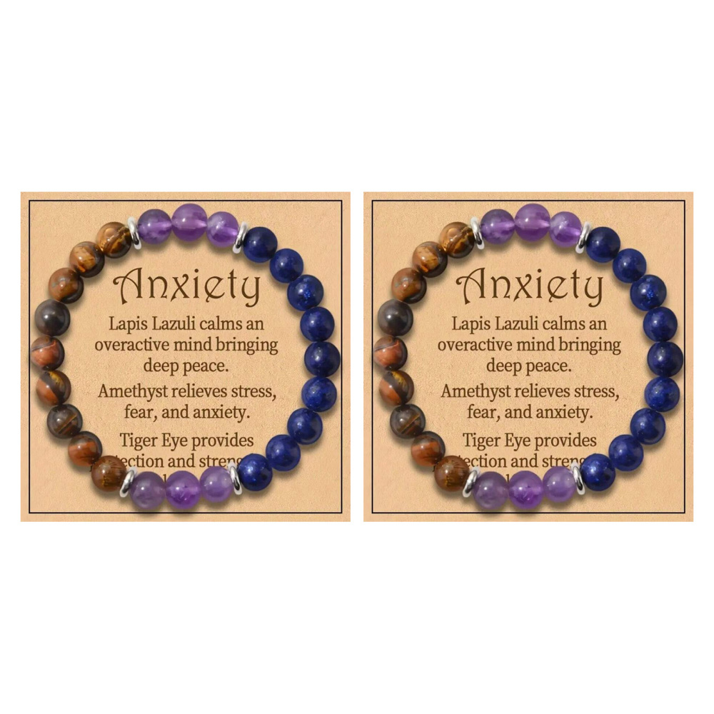 2PCS Unisex Beaded Stretch Bracelet 18cm Anxiety Relief Tiger Eye Stone Bracelet