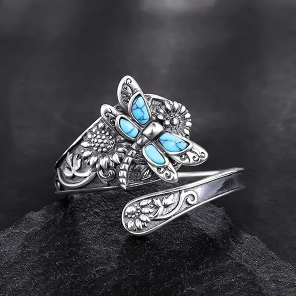 Turquoise Adjustable Ring Dragonfly Blue Opening Ring Women Jewelry Gift