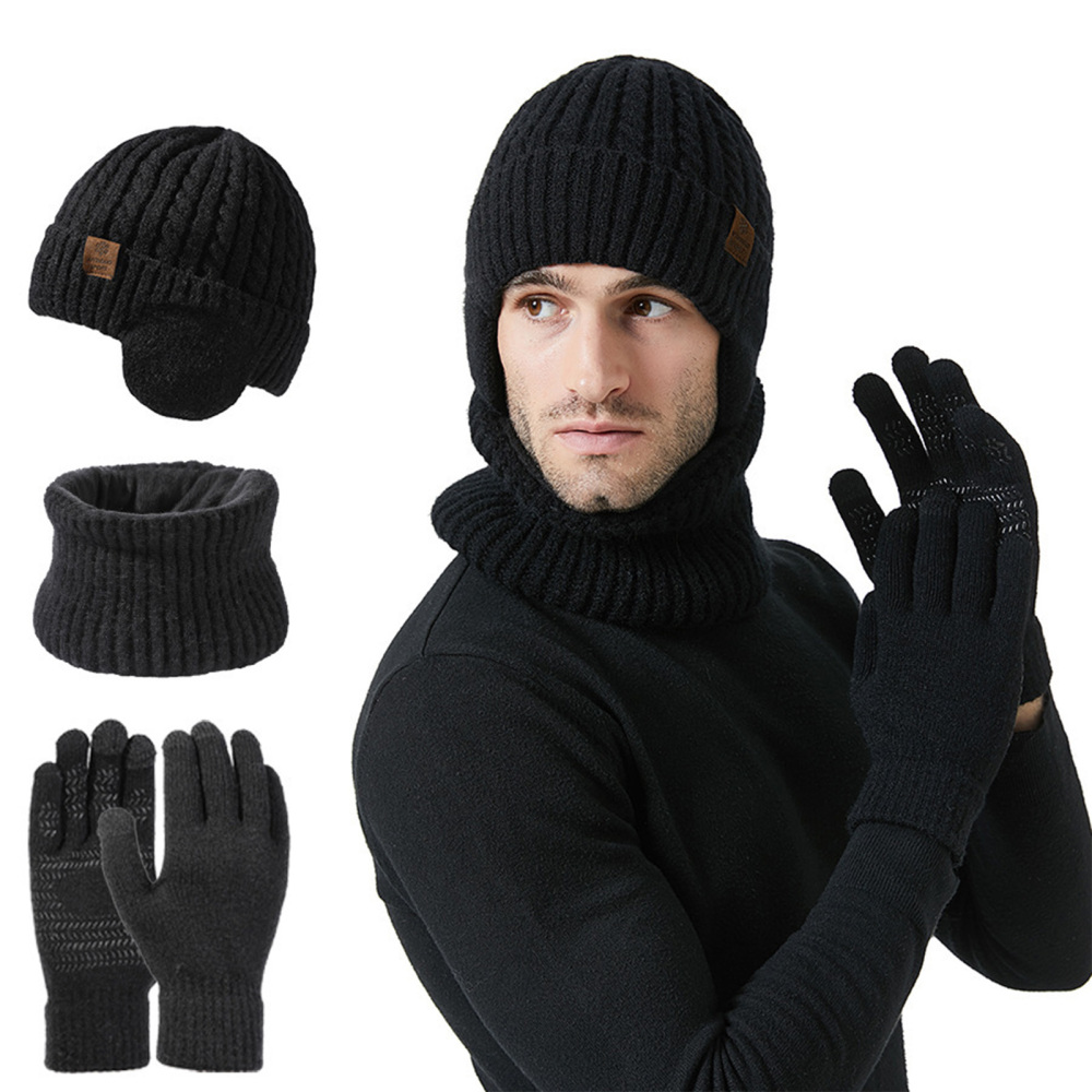 Winter Warm Knit Beanie Hat Neck Warmer Scarf And Touch Screen Gloves Cap Set - Picture 8 of 9