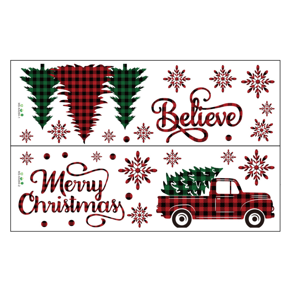 Christmas Window Cling Sticker Red&Green Trees Snow Truck F/ Home Party Supply