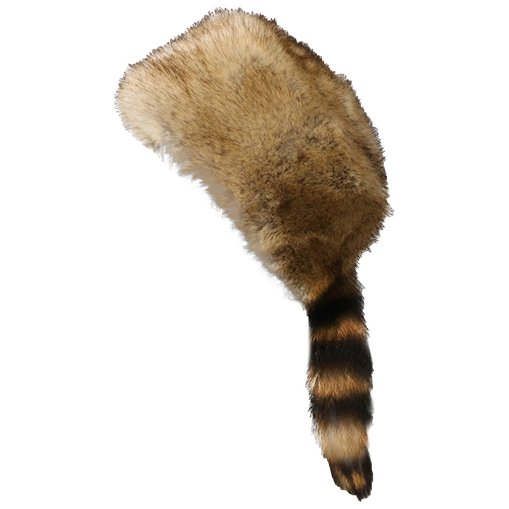 Mink Fur Hat with Raccoon Fur Tail,Faux Coonskin Cap for Women Men,Winter Hats - Picture 11 of 11