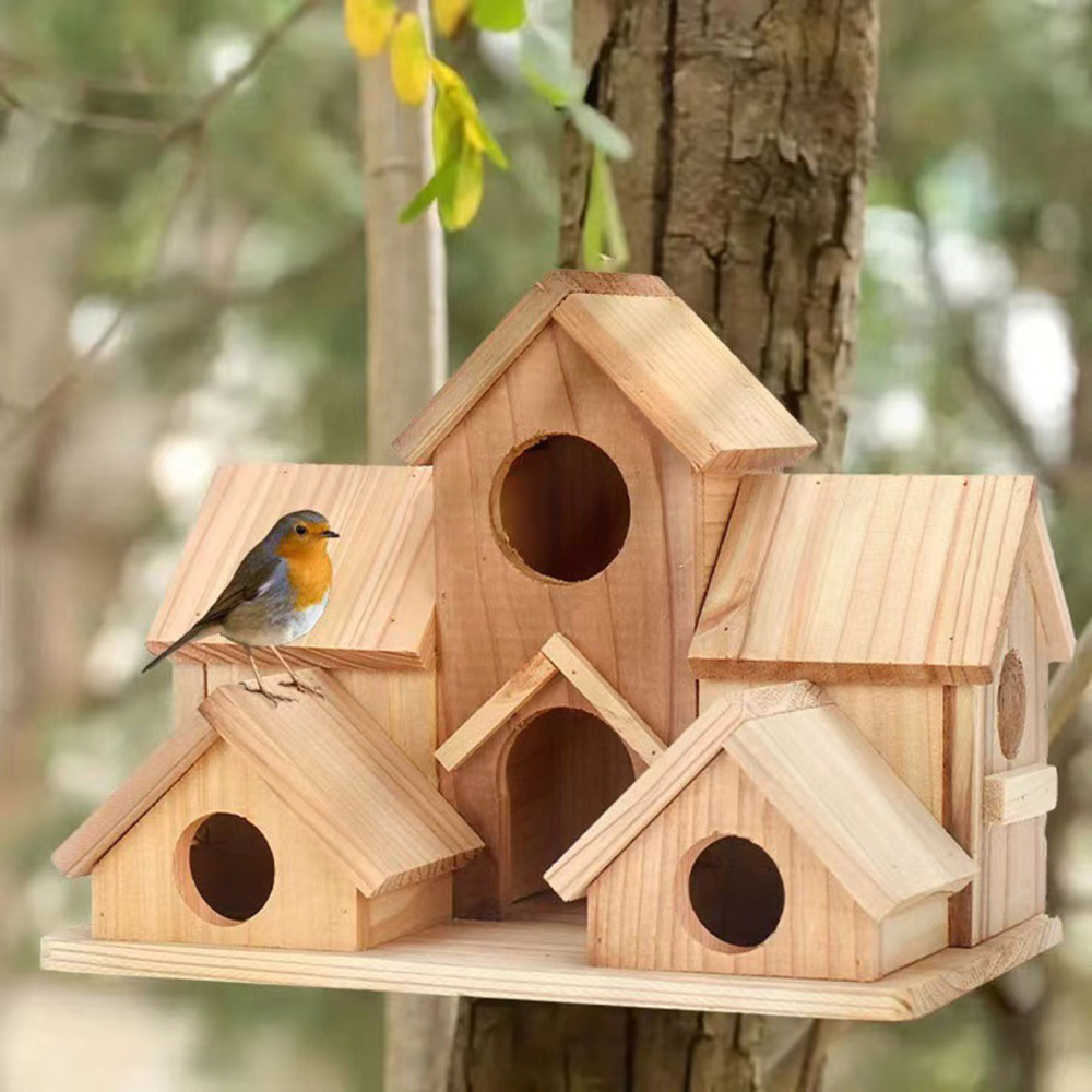 Wooden Bird Houses Hanging Handmade Outdoor Natural Bird Nest Squirrel HouseCage