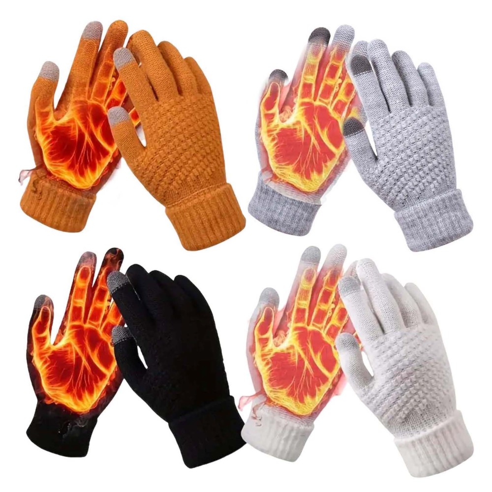 4 pairs Unisex Warm Touch Screen Gloves Solid Color Warm Thick Riding Gloves