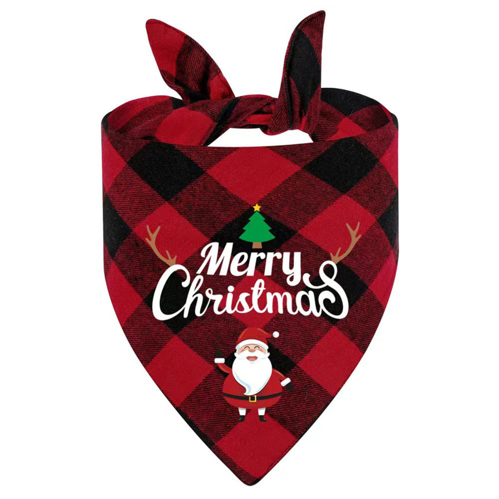 1PC Dog Christmas Bandanas Triangle Merry Christmas Printing Plaid Pet Scarf