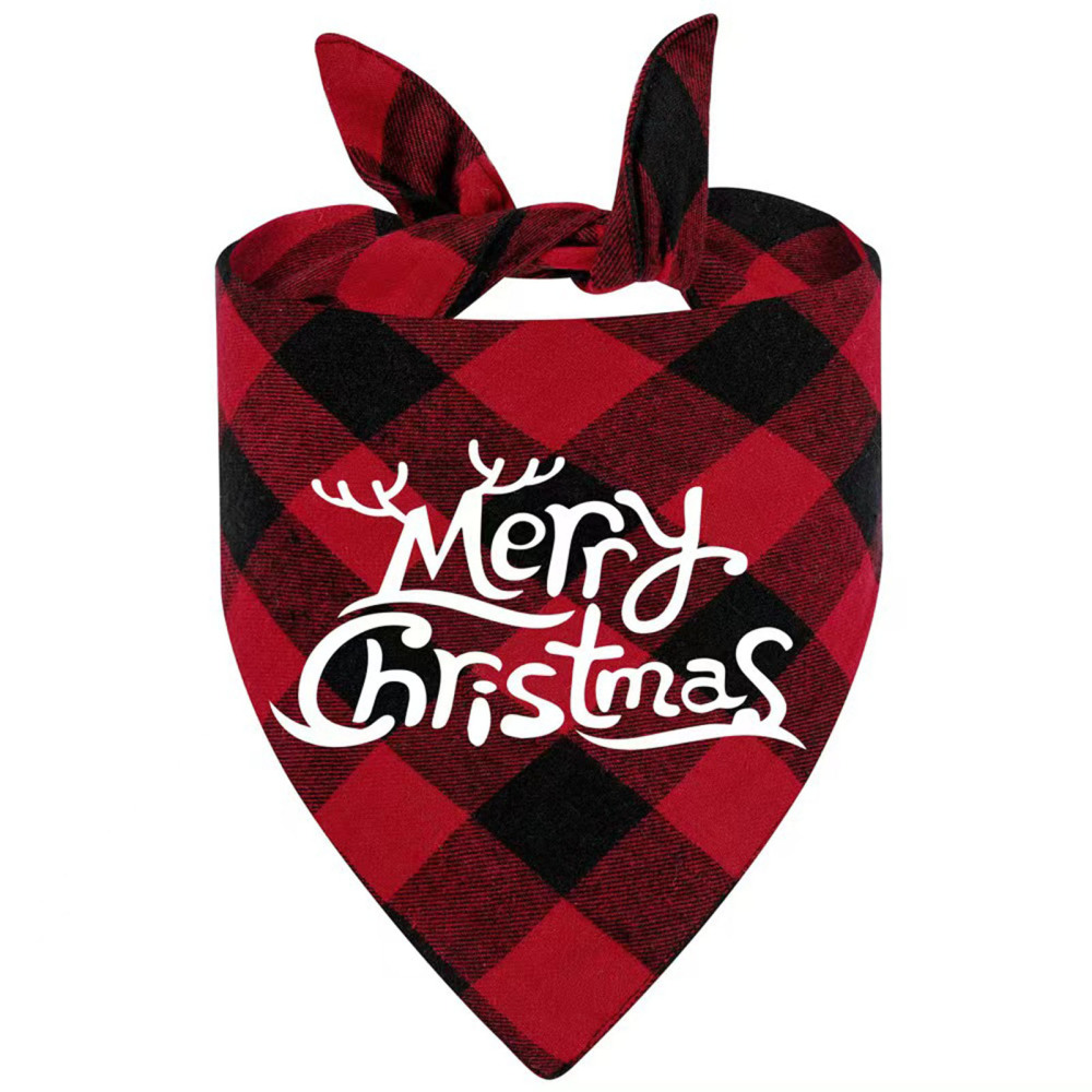 1PC Dog Christmas Bandanas Triangle Merry Christmas Printing Plaid Pet Scarf