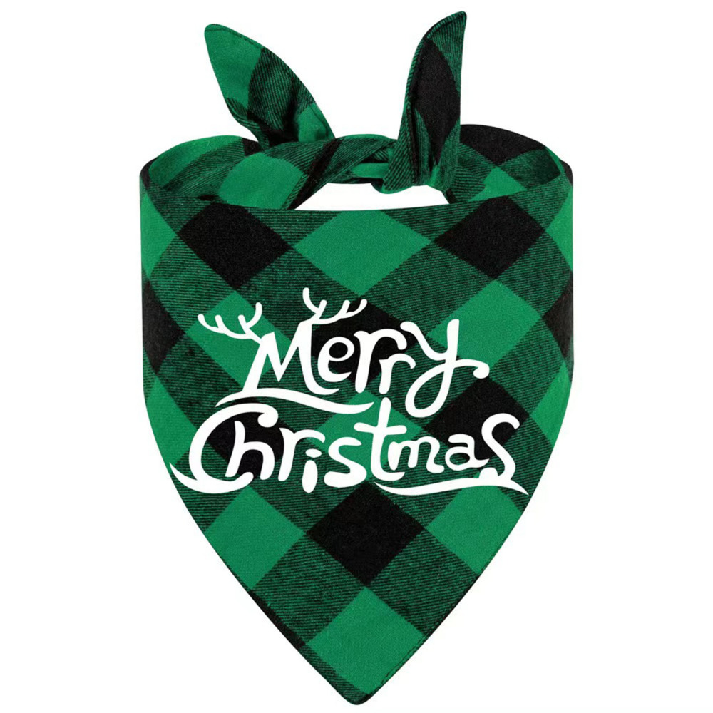 1PC Dog Christmas Bandanas Triangle Merry Christmas Printing Plaid Pet Scarf