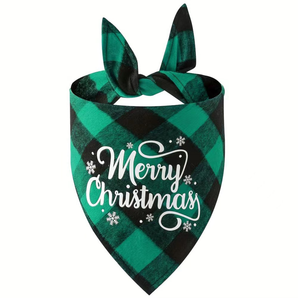 1PC Dog Christmas Bandanas Triangle Merry Christmas Printing Plaid Pet Scarf