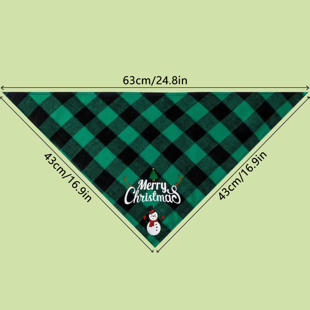 1PC Dog Christmas Bandanas Triangle Merry Christmas Printing Plaid Pet Scarf