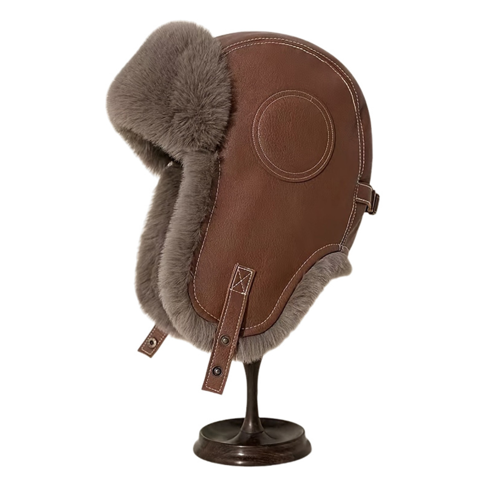 Men Faux Leather Aviator Trapper Hat Cap Flying Fur Winter Warm Vintage Beanie - Picture 15 of 15