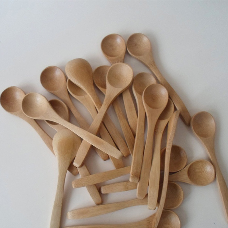 10pc Wooden Round Bamboo Spoon Soup Tea Coffee Salt Spoon Jam Scoop Kitchen Tool