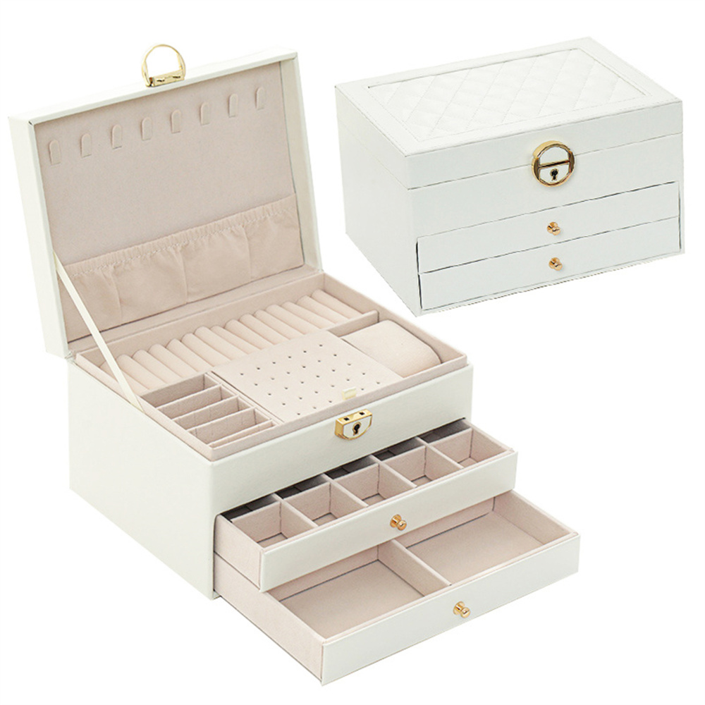 Large Leather Jewelry Storage Box Multi-Layer Jewelry Necklace Earring Organizer - Picture 12 of 15