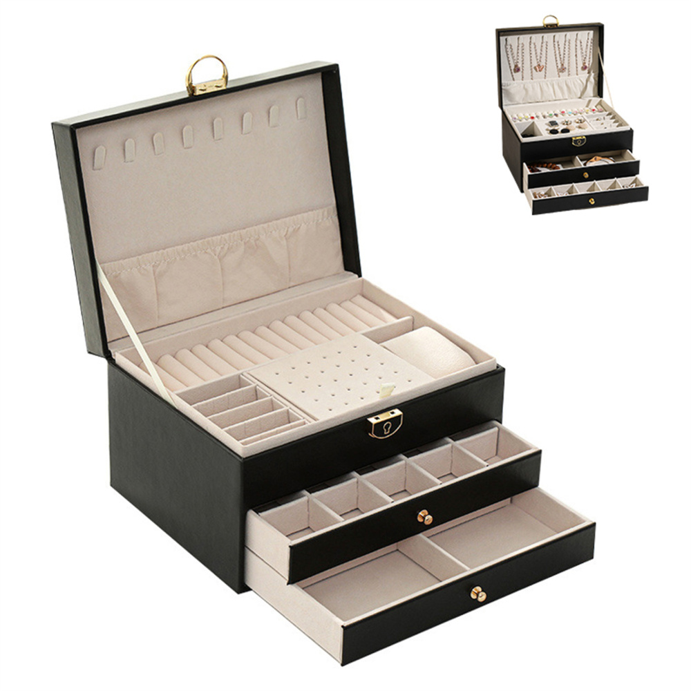 Large Leather Jewelry Storage Box Multi-Layer Jewelry Necklace Earring Organizer - Picture 13 of 15
