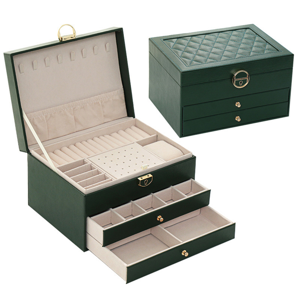 Large Leather Jewelry Storage Box Multi-Layer Jewelry Necklace Earring Organizer - Picture 14 of 15