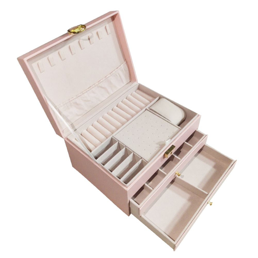 Large Leather Jewelry Storage Box Multi-Layer Jewelry Necklace Earring Organizer - Picture 15 of 15