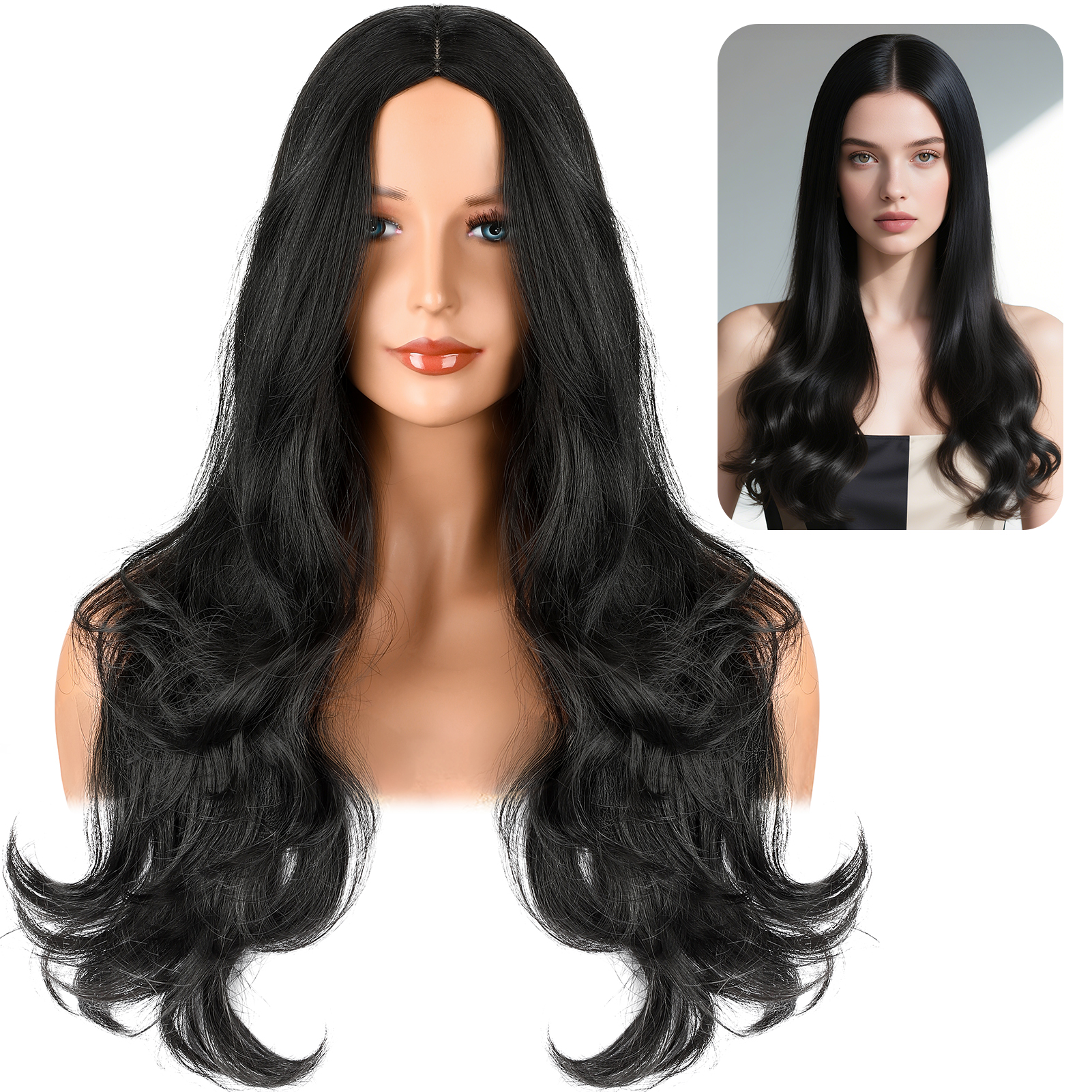 Curly Wig Cheap Black Wigs Halloween 27in Black Long Wavy