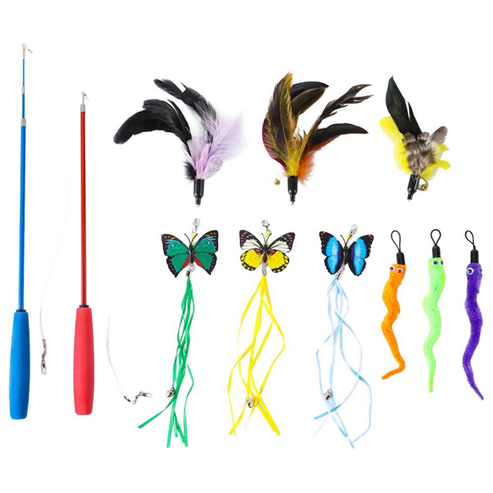 9/11PCS Cat Feather Toy Replacement Heads – Retractable Cat Stick Accessories