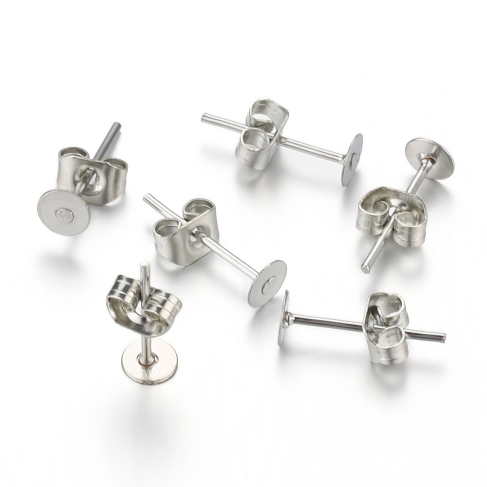 Flat Back Earring Posts with Ear Nuts for DIY Craft Round Disc Earring Findings